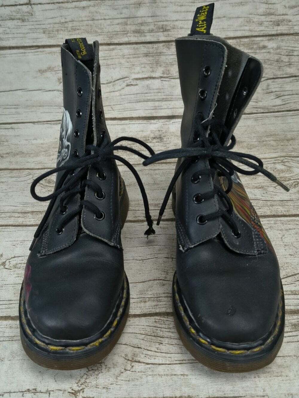 Vintage Dr. Martens 1460 Made in England Hand Painted Skull Beast Boots Size 4 - Picture 3 of 12